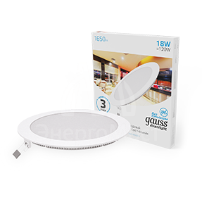 Светильник светодиодный Slim 225х22 18Вт 6500К 1560лм IP20 180-265В круг монтаж. отв. d210 Gauss 939111318