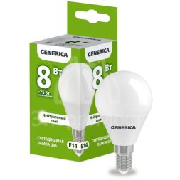 Лампа светодиодная G45 8Вт шар 4000К E14 230В GENERICA LL-G45-08-230-40-E14-G