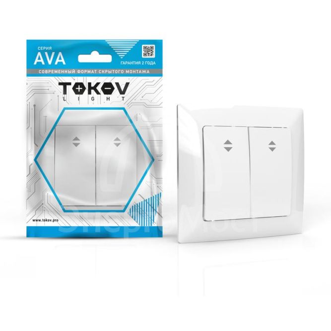 Переключатель проходной 2-кл. СП AVA 10А IP20 в сборе бел. TOKOV LIGHTTKL-AV-P2F-C01
