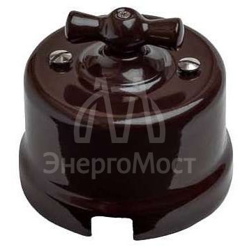 Выключатель проходной поворотный 1-кл. ОП Лизетта 10А IP20 ретро 2 полож. керамика корич. Bironi B1-201-02