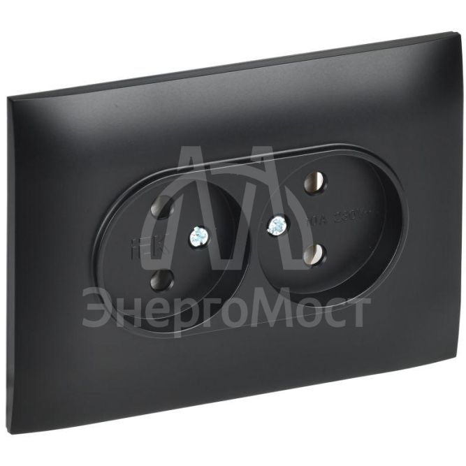 Розетка 2-м SKANDY 10А без заземл. без защ. шторок в сборе SK-R10Bl черн. IEK SK-R20-10-K02-F