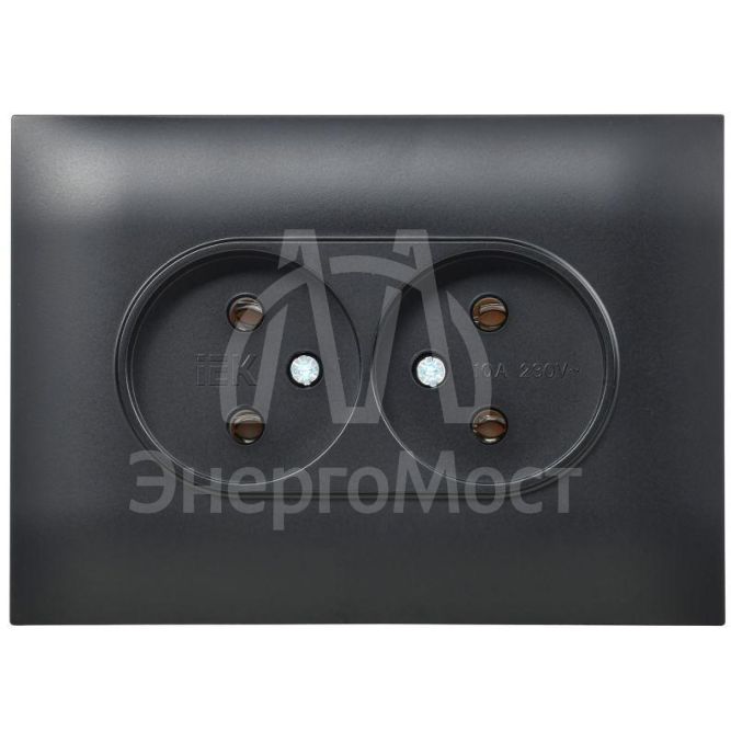 Розетка 2-м SKANDY 10А без заземл. без защ. шторок в сборе SK-R10Bl черн. IEK SK-R20-10-K02-F