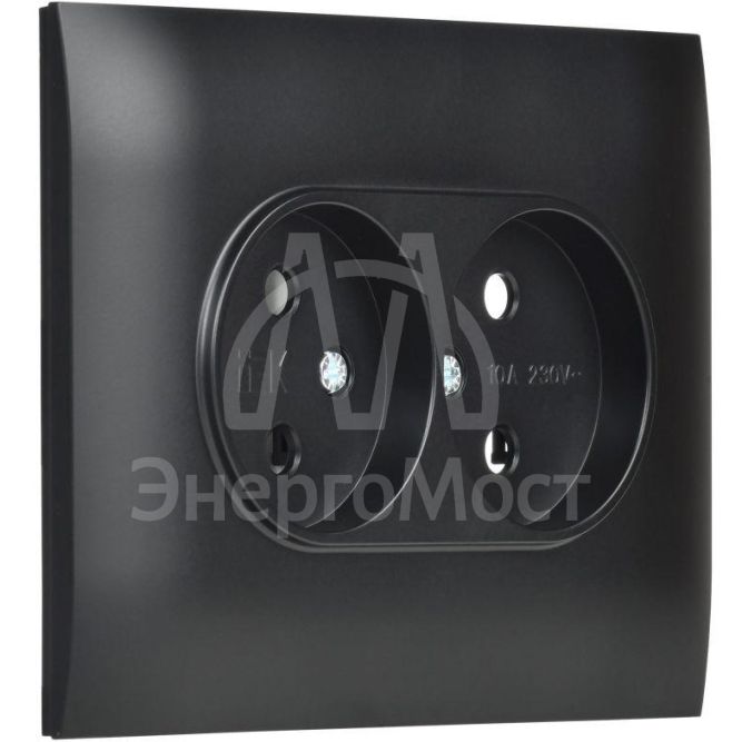 Розетка 2-м SKANDY 10А без заземл. без защ. шторок в сборе SK-R10Bl черн. IEK SK-R20-10-K02-F