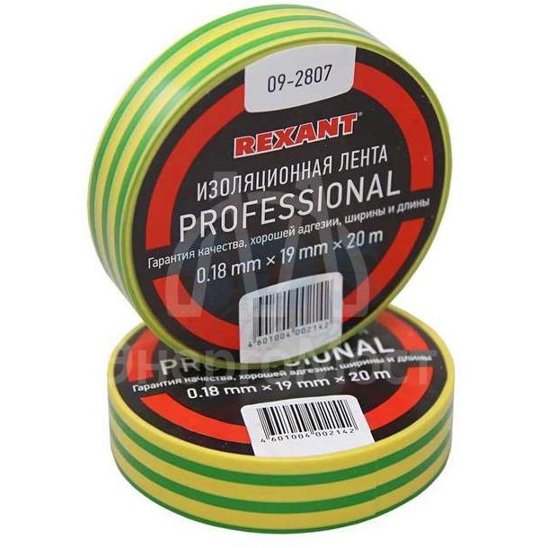 Изолента проф. ПВХ 19мм (рул.20м) желт./зел. REXANT 09-2807
