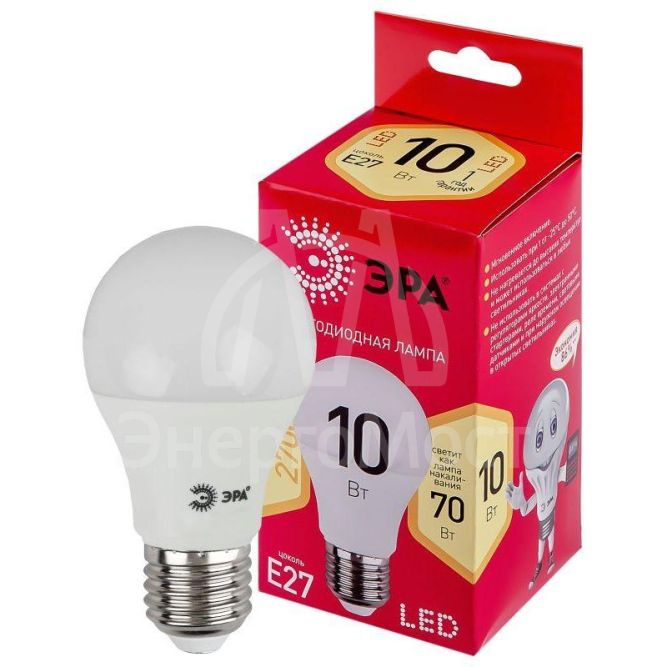 Лампа светодиодная RED LINE LED A60-10W-827-E27 R 10Вт A60 груша 2700К тепл. бел. E27 Эра Б0049634