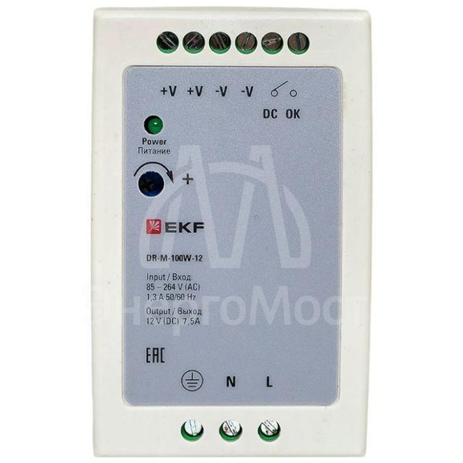 Блок питания на DIN-рейку 100Вт Uвх ~ 220В AC m Uвых - 12В DC постоянного тока EKF DR-M-100W-12