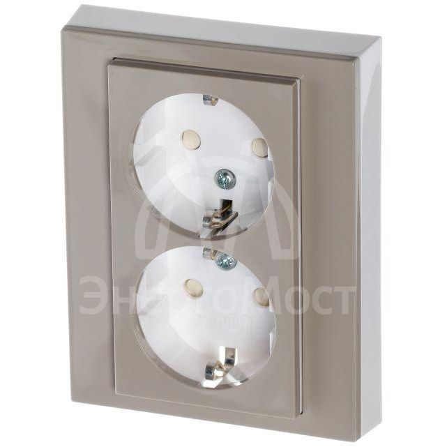 Розетка двойная Levit с заземл. с защ. шторками 16А кофе макиато/бел. ABB 2CHH223457C6018