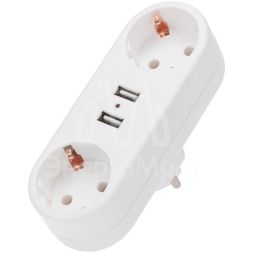 Двойник электрический линейный 16А с/з+2 USB-порта 2.4А бел. Rexant 11-1090