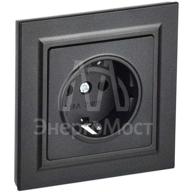 Розетка СП BRITE РСР14-1-0-БрЧ 16А в сборе с заземл. защ. шторки черн. IEK BR-R14-16-K02-F