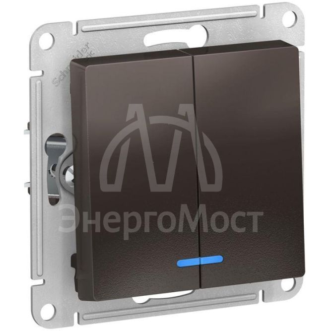 Механизм выключателя 2-кл. СП AtlasDesign 10А IP20 (сх. 5а) 10AX с подсветкой мокко SchE ATN000653