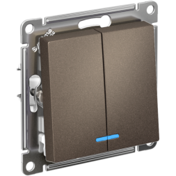 Механизм выключателя 2-кл. СП AtlasDesign 10А IP20 (сх. 5а) 10AX с подсветкой мокко SchE ATN000653