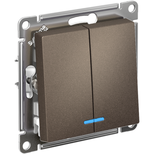 Механизм выключателя 2-кл. СП AtlasDesign 10А IP20 (сх. 5а) 10AX с подсветкой мокко SchE ATN000653