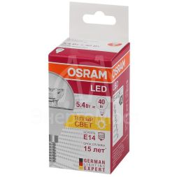 Лампа светодиодная LED STAR CLASSIC P 40 5.4W/830 5.4Вт шар 3000К тепл. бел. E14 470лм 220-240В прозр. пласт. OSRAM 4052899971622
