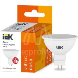 Лампа светодиодная ECO MR16 5Вт 3000К тепл. бел. GU5.3 450лм 230-240В IEK LLE-MR16-5-230-30-GU5