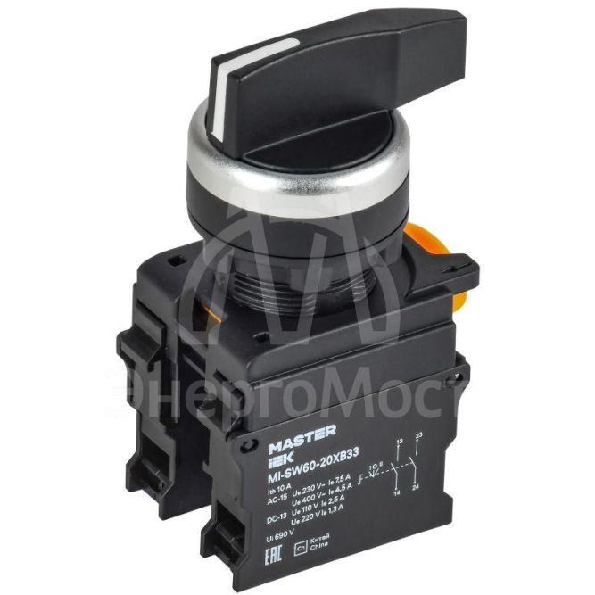 Переключатель 3 полож. 2НО возвратный длин. ручка MASTER IEK MI-SW60-20XB33-4-25-3-K02