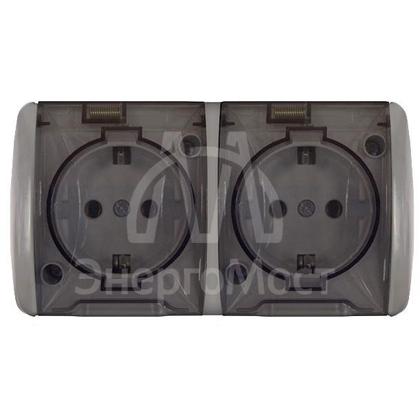 Розетка 2-м ОП Клио 16А IP54 с заземл. с прозр. крышкой сер. UNIVersal К2232-Gr