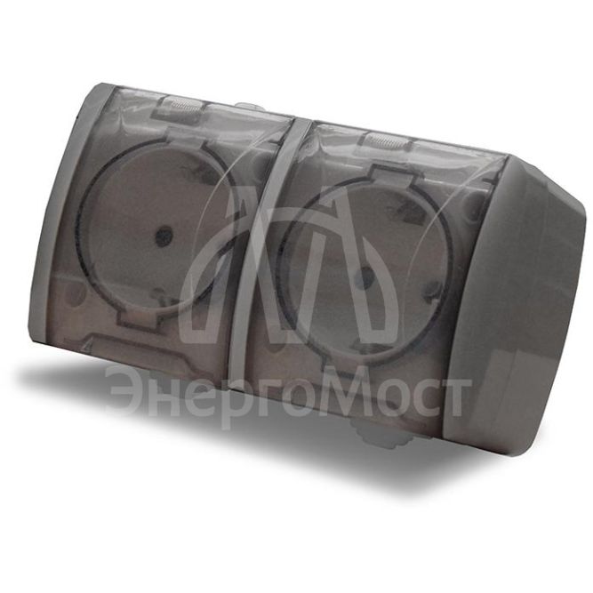 Розетка 2-м ОП Клио 16А IP54 с заземл. с прозр. крышкой сер. UNIVersal К2232-Gr