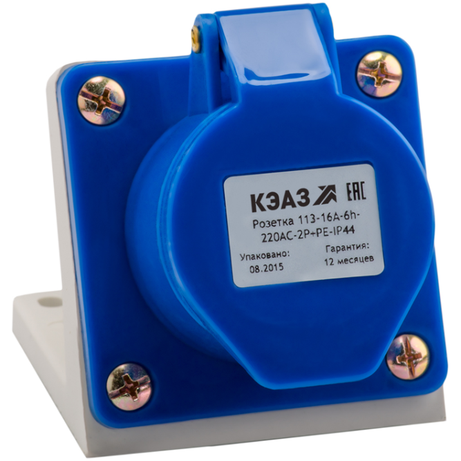 Розетка 113 16А 220В AC 2P+PE 6ч для монтажа на поверхность IP44 КЭАЗ 222746