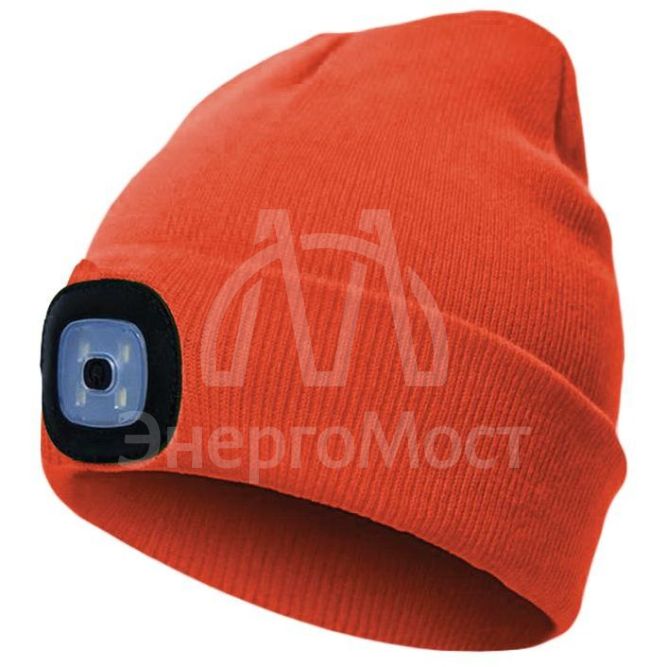 Шапка с фонариком 215х205х5 красн. (фонарь 66х50х15мм снимается; аккум. 3.7В/200мА.ч) 3 режима свечения Космос KOCHat_red