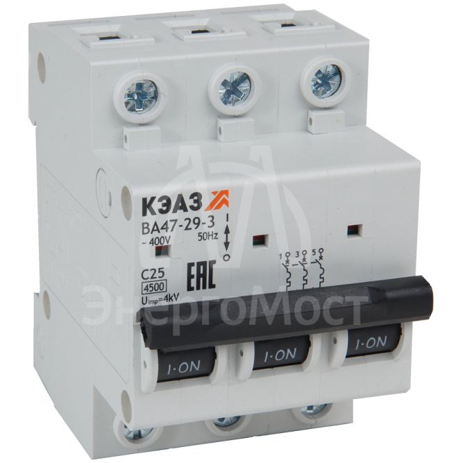 Выключатель автоматический модульный 4.5кА ВА47-29-3C25-УХЛ3 КЭАЗ 318289