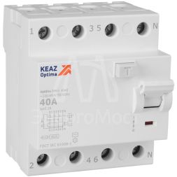 Выключатель дифференциального тока (УЗО) 4п 40А 100мА тип AC 4.5кА OptiDin DM63-4340 УХЛ4 КЭАЗ 343898