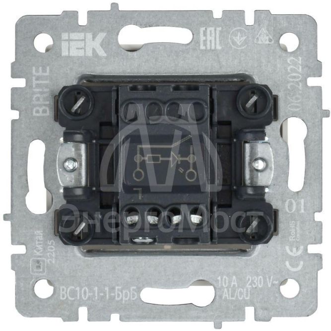 Выключатель 1-кл. СП BRITE ВС10-1-1-БрБ 10А с инд. бел. IEK BR-V10-1-10-K01