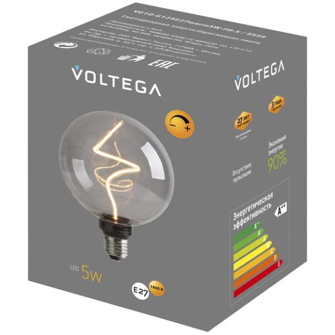 Лампа светодиодная филаментная Loft 271 G125 5Вт 1800К E27 DIM Voltega 8559