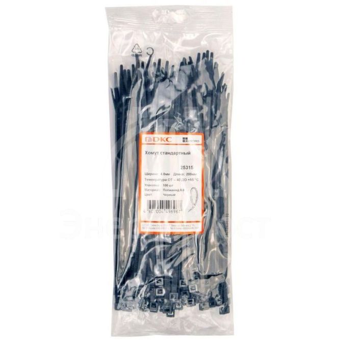 Хомут кабельный 4.8х200 полиамид черн. (уп.100шт) DKC 25315