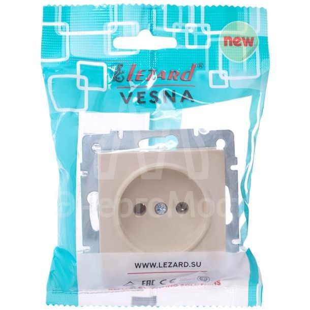 Розетка 1-м СП Vesna без заземл. ПБТ механизм крем. LEZARD 742-0388-121B