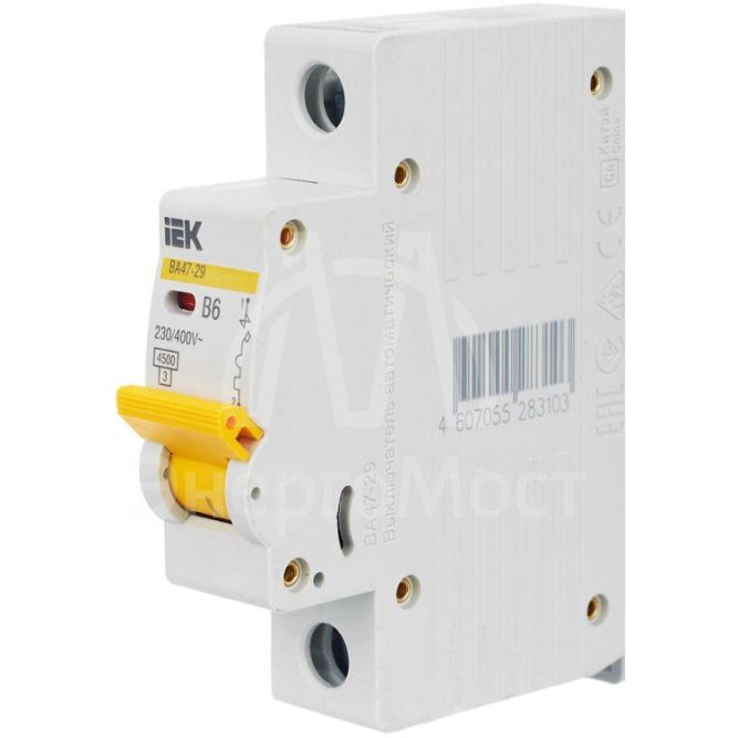 Выключатель автоматический модульный 1п B 6А 4.5кА ВА47-29 IEK MVA20-1-006-B
