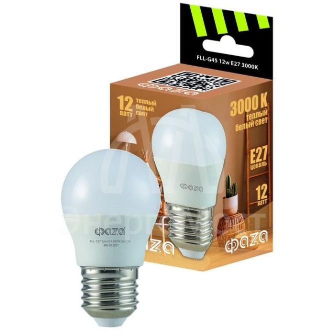Лампа светодиодная FLL-G45 12Вт E27 3000К 230В 50Гц ФАZА 5038622