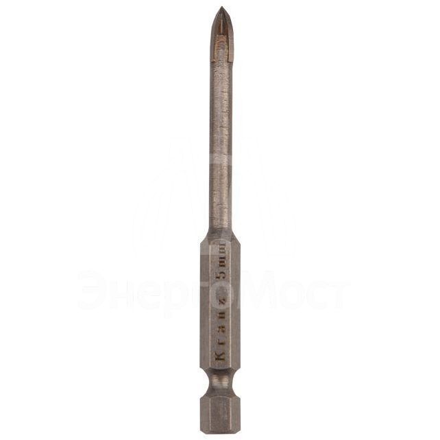 Сверло по стеклу и керамике 5мм 4 грани шестигранный хвостовик Kranz KR-91-0648