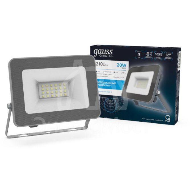 Прожектор светодиодный Qplus 20Вт 6500К 1700лм IP65 графит. сер. 1/20 Gauss 690511320