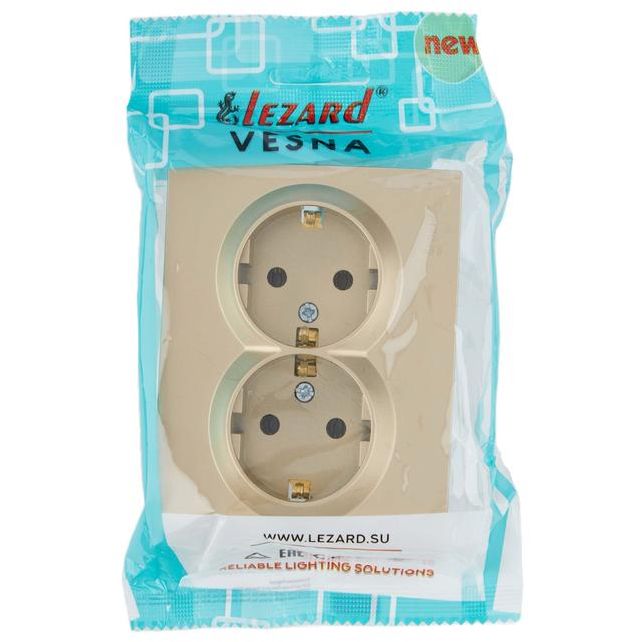 Розетка VESNA двойная с заземл. ПБТ зол. LEZARD 742-3600-127B