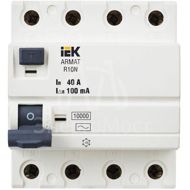 Выключатель дифференциального тока 4п 40А 100мА тип AC ВДТ R10N ARMAT IEK AR-R10N-4-040C100