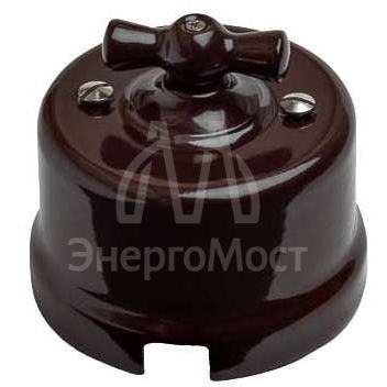 Выключатель поворотный 2-кл. ОП Лизетта 10А IP20 ретро 4 полож. керамика корич. Bironi B1-202-02