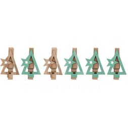 Прищепка деревянная &amp;quot;Новогодняя ель&amp;quot; 14.5х4.5х1.6см (уп.6шт) Neon-Night 504-031