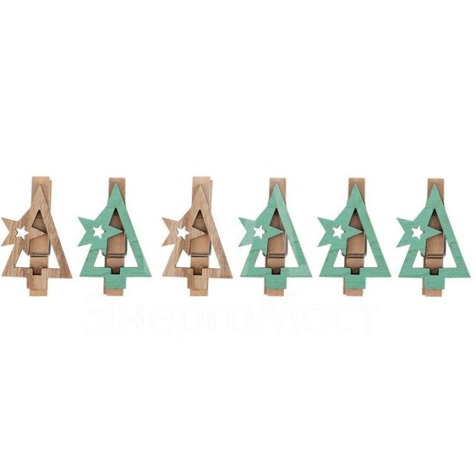 Прищепка деревянная &amp;quot;Новогодняя ель&amp;quot; 14.5х4.5х1.6см (уп.6шт) Neon-Night 504-031