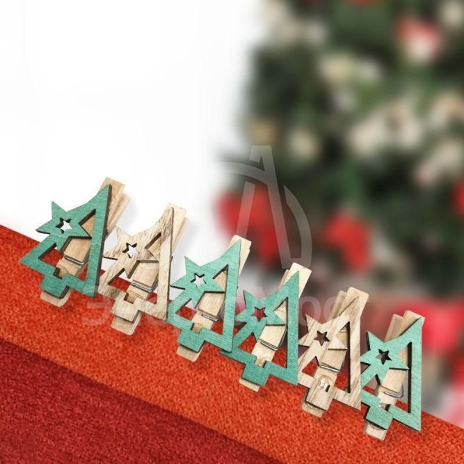 Прищепка деревянная &amp;quot;Новогодняя ель&amp;quot; 14.5х4.5х1.6см (уп.6шт) Neon-Night 504-031