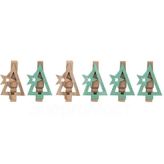 Прищепка деревянная &amp;quot;Новогодняя ель&amp;quot; 14.5х4.5х1.6см (уп.6шт) Neon-Night 504-031