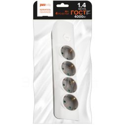 Удлинитель 4х1.4м с заземл. с выкл. бел. ET-04-140W JAZZway 5051799