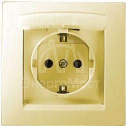 Розетка 1-м СП Simon15 с защ. крышкой защ. шторки с заземл. IP44 сл. кость Simon 1590450-031