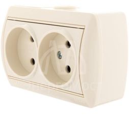Розетка 2-м ОП Ната 16А IP20 без заземл. керам. крем. LEZARD 710-0300-128