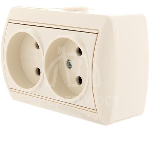 Розетка 2-м ОП Ната 16А IP20 без заземл. керам. крем. LEZARD 710-0300-128