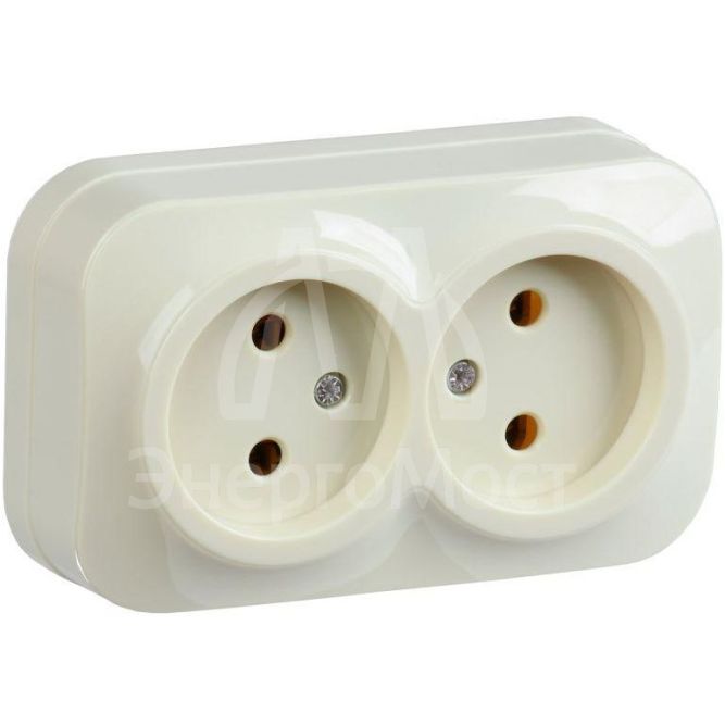 Розетка 2-м ОП GLORY РС22-2-ХК 10А без заземл. крем. IEK ERH20-K33-10