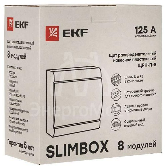 Щит ЩРН-П-8 &amp;quot;SlimBox&amp;quot; IP41 бел. дверца PROxima EKF sb-n-8w