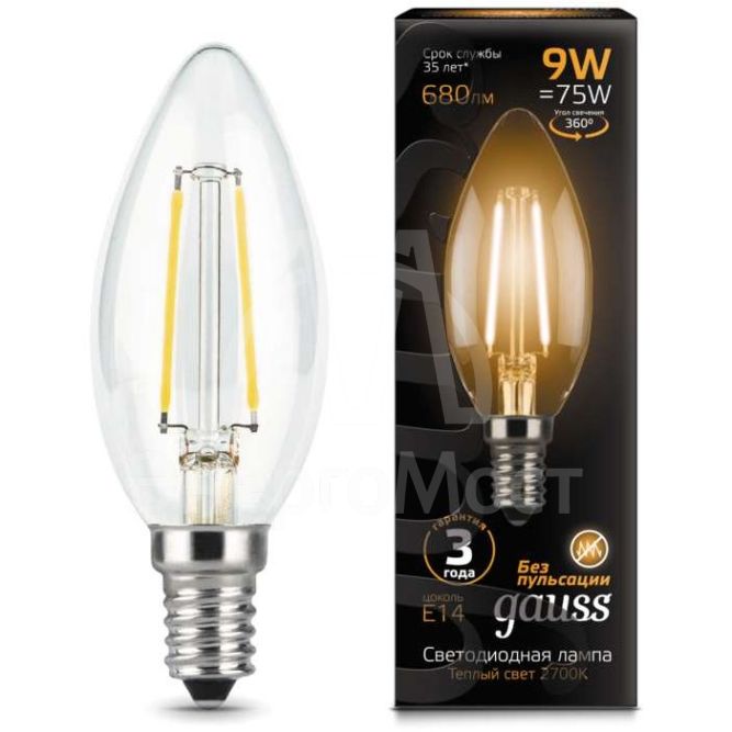 Лампа светодиодная Black Filament Свеча E14 9Вт 2700К Gauss 103801109