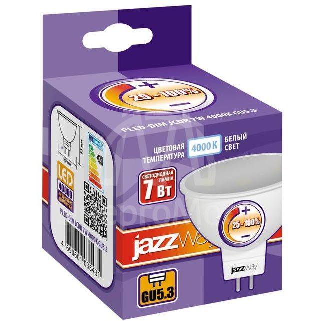 Лампа светодиодная PLED-DIM JCDR 7Вт 4000К бел. GU5.3 540лм 220-240В диммир. JazzWay 1035431