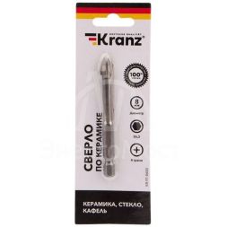 Сверло по стеклу и керамике 8мм 4 грани шестигранный хвостовик Kranz KR-91-0650