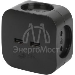 Разветвитель электрический SP-4-USB-B на 4 розетки 220В+ 2xUSB 2400мА без заземл 10А черн. Эра Б0049536